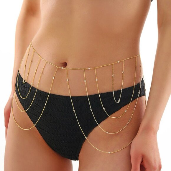 Gilaym jewellery Jewelry - Gold Delicate Waist Body Chain with Zircon Stones – Perfect for Beach & Festival